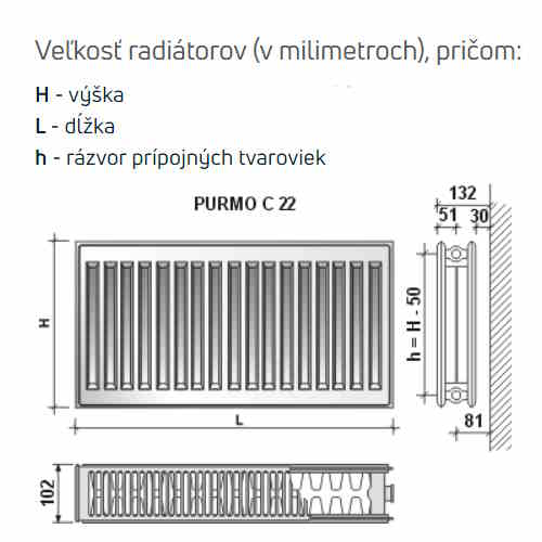 PURMO C22-600x1000 mm s bočným pripojením dvojpanelový